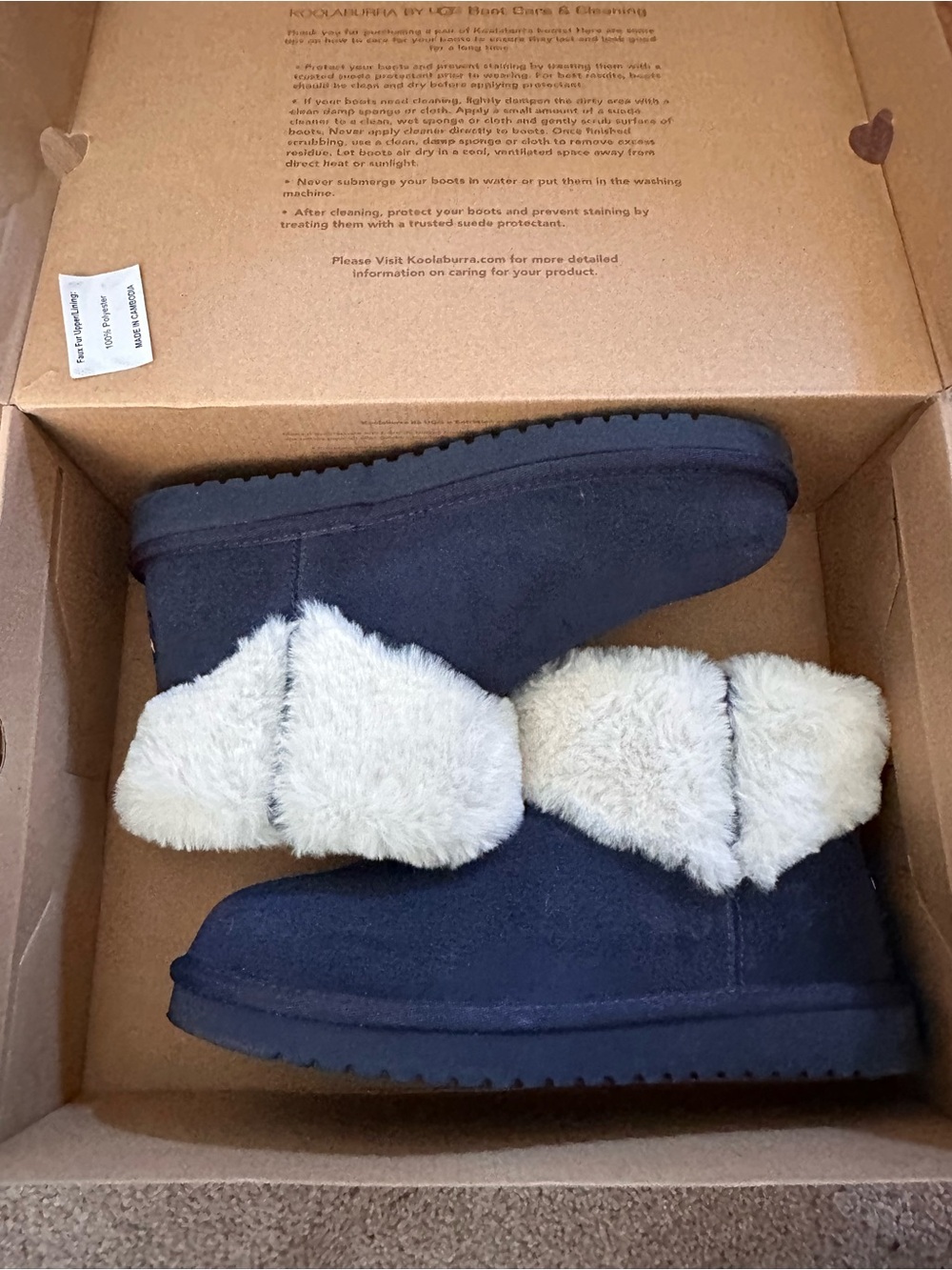 Koolaburra Navy Boots with Cream Faux-Fur Cuff